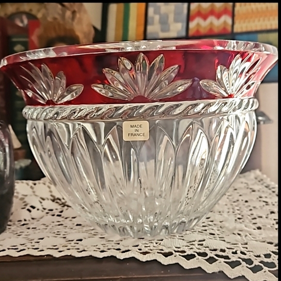 France marked Fan Cut to clear Heavy Lead Crystal Corinth Bowl Fan cut - Picture 2 of 11